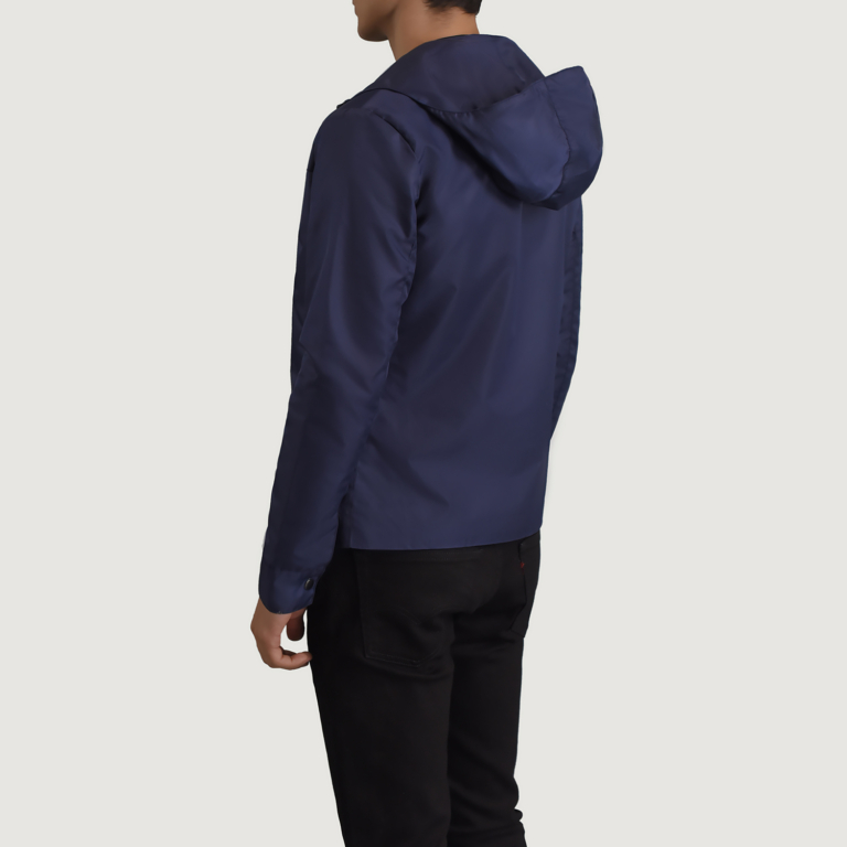 Mens Wesley Blue Hooded Windbreaker Jacket Tilted Back-8-1698749064317
